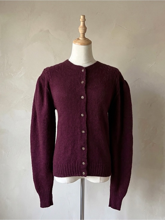 Ralph Lauren Sweaters - Ralph Lauren c. 1980s Wool Cardigan with Pouf Sleeves in Bordeaux | M